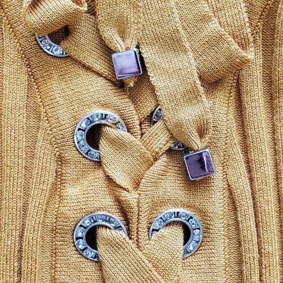 INC International Concepts Lace Up Ribbed Knit Top Yellow Petite XL Long Sleeve - Picture 6 of 9